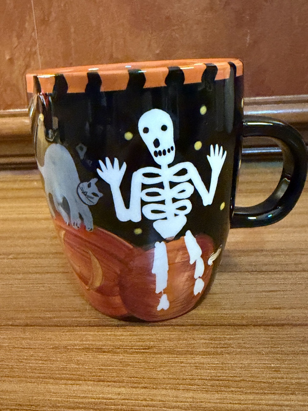 Laurie Gates Ware Halloween 20 oz Mug Cup Skeleton Cat Jack-O'-Lanterns Pumpkins